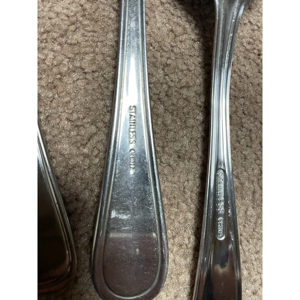 8 Piece Tress Style Stainless Serving Spoon &‎ Dinner Forks & Soup Spoons Vtg